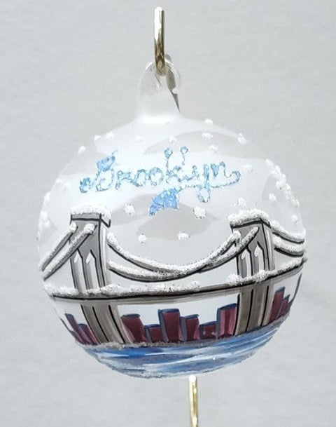 Frosted Blown Glass Ornament - Handcrafted - Brooklyn Bridge Design