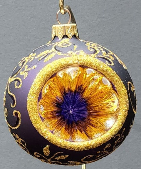 Purple Blown Glass Ornament - Handcrafted - Purple & Gold Design