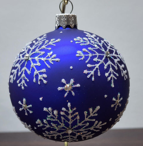 Blue Blown Glass Ornament - Handcrafted - Large Snowflake Design