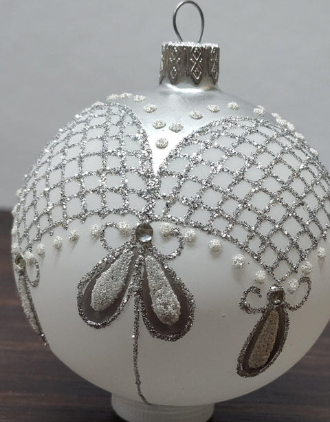 Silver Blown Glass Ornament - Handcrafted - Persian Princess Design