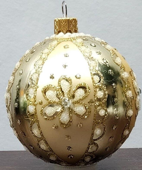 Gold Blown Glass Ornament - Handcrafted - Daisy Flower Design