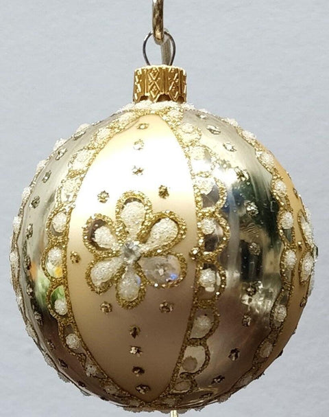 Gold Blown Glass Ornament - Handcrafted - Daisy Flower Design