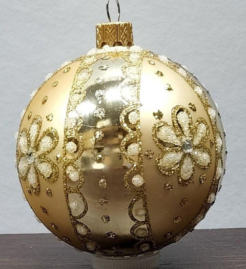 Gold Blown Glass Ornament - Handcrafted - Daisy Flower Design