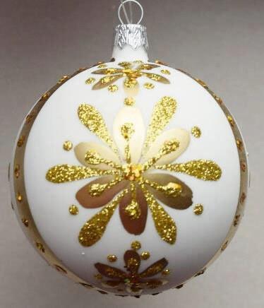 Gold Blown Glass Ornament - Handcrafted - White Finish Design