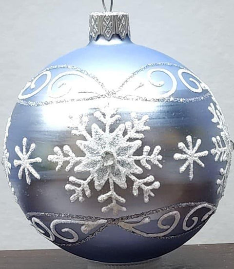 Light Blue Blown Glass Ornament - Handcrafted - Large Snowflake Design