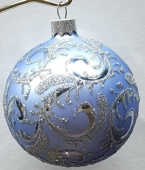 Baby Blue Blown Glass Ornament, Traditional Ornament With Modern Design Hand Made In Ukraine, A Beautiful Keepsake Hand Painted Ornament