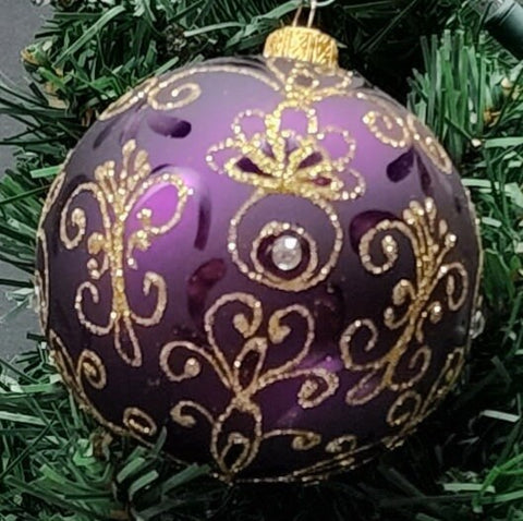 Purple Blown Glass Ornament - Handcrafted - Pineapple  Design