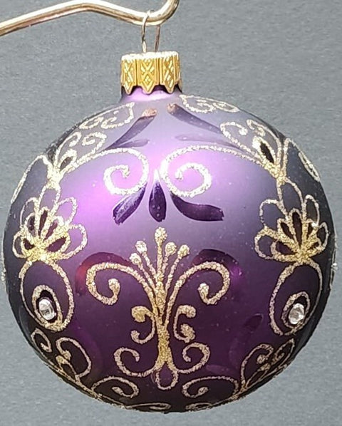 Purple Blown Glass Ornament - Handcrafted - Pineapple  Design