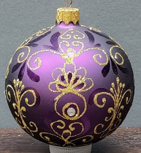 Purple Blown Glass Ornament - Handcrafted - Pineapple  Design