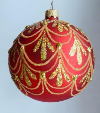 Red Blown Glass Ornament - Handcrafted - Gold Drops Design