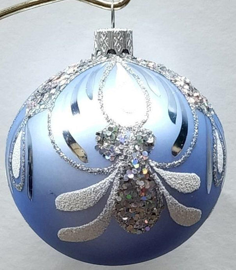 Light Blue Blown Glass Ornament - Handcrafted - Bumble Bee Design