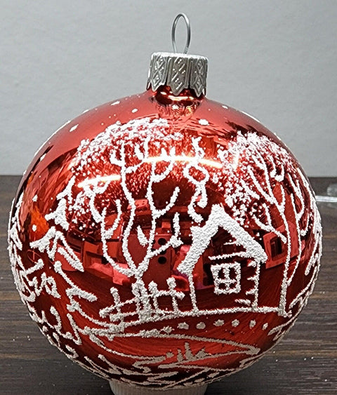 Red Blown Glass Ornament - Handcrafted -  White Cabins Design