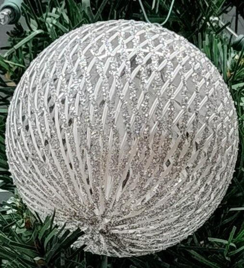 Silver Blown Glass Ornament - Handcrafted -  Disco Ball Design