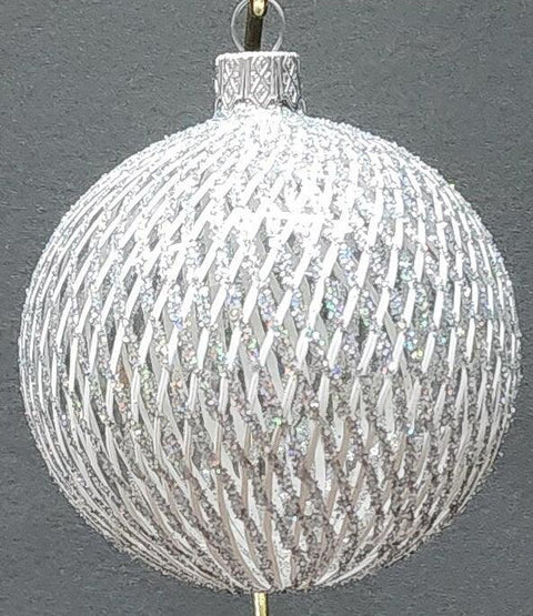 Silver Blown Glass Ornament - Handcrafted -  Disco Ball Design