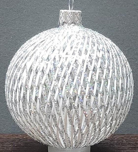 Silver Blown Glass Ornament - Handcrafted -  Disco Ball Design