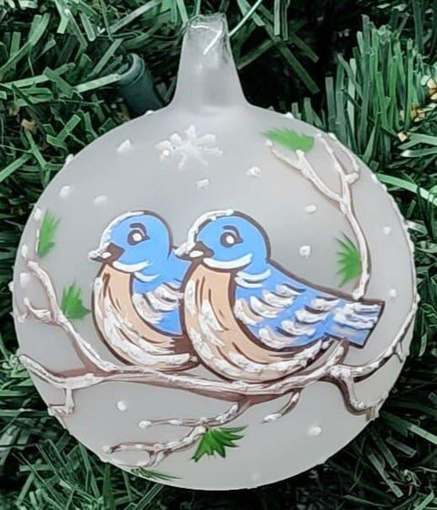 Glass Ornament Blue Jays Bird