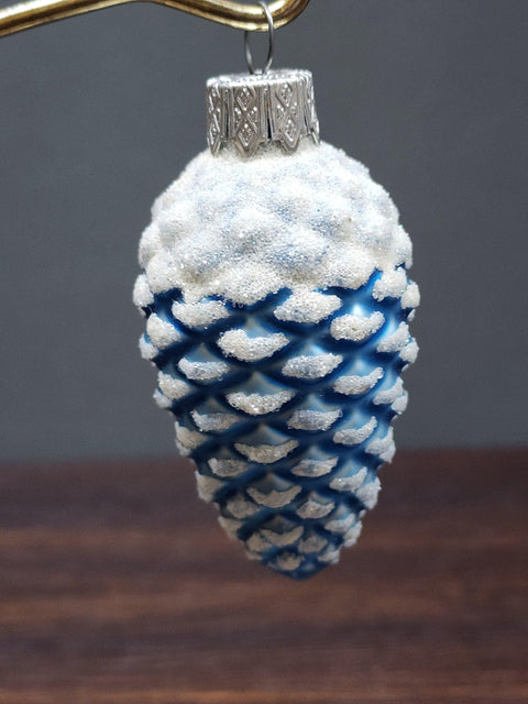 Hand Decorated Glass Keepsake Ornament - Charming Blue Pinecone Design