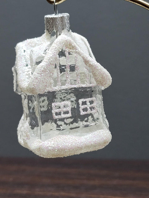 Hand Decorated Glass Keepsake Ornament - Charming Clear House Design