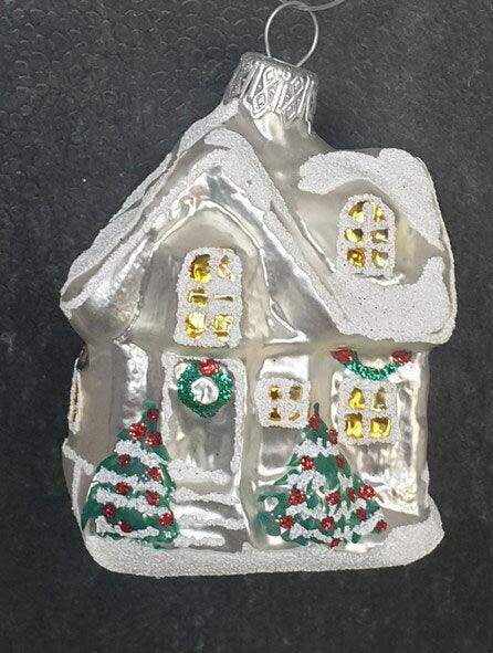 Hand Decorated Glass Keepsake Ornament - Charming Silver House Design