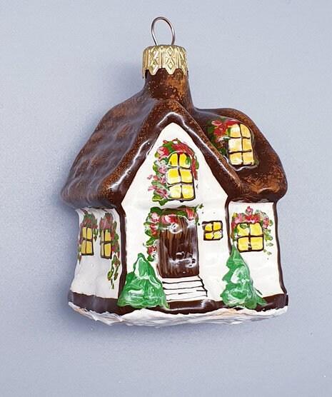 Hand Decorated Glass Keepsake Ornament - Charming Brown House Design