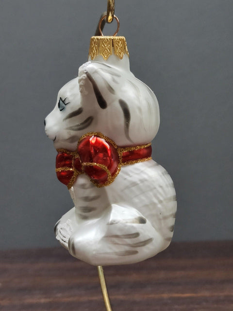 Hand Decorated Glass Keepsake Ornament - Charming Cat Design