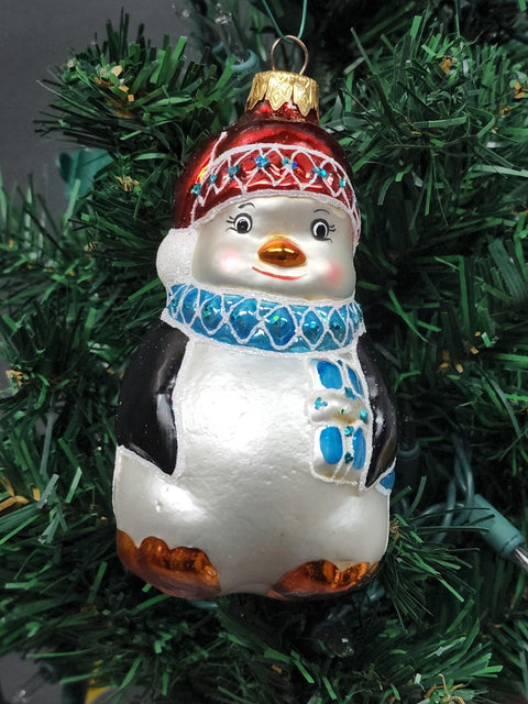 Hand Decorated Glass Keepsake Ornament - Charming Penguin Design