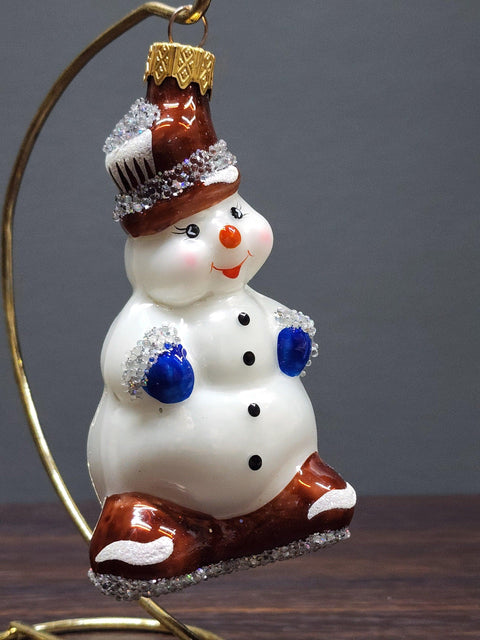 Hand Decorated Glass Keepsake Ornament - Charming Snowman Design