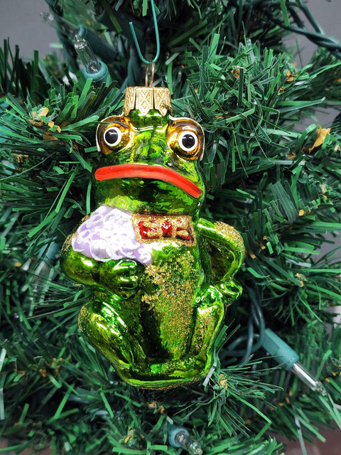 Hand Decorated Glass Keepsake Ornament - Charming  Frog Design