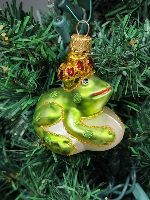 Hand Decorated Glass Keepsake Ornament - Charming Frog Prince Design