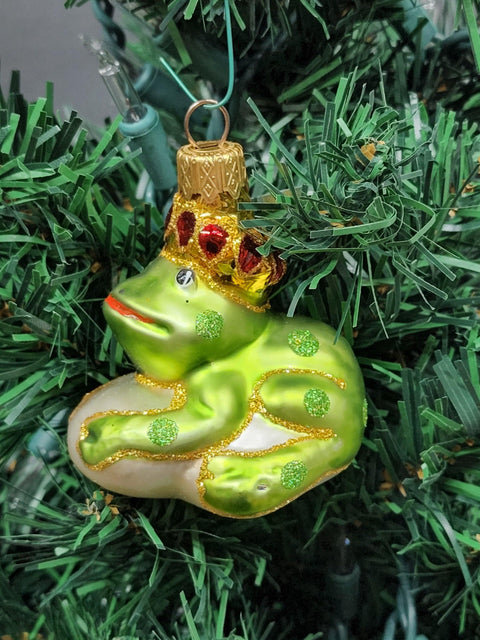 Hand Decorated Glass Keepsake Ornament - Charming Frog Prince Design