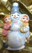 Hand Decorated Glass Keepsake Ornament - Charming Snowman & Kids