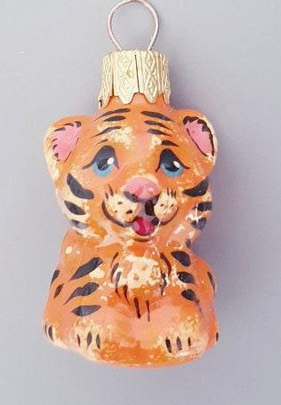 Hand Decorated Glass Keepsake Ornament - Charming Tiger Design