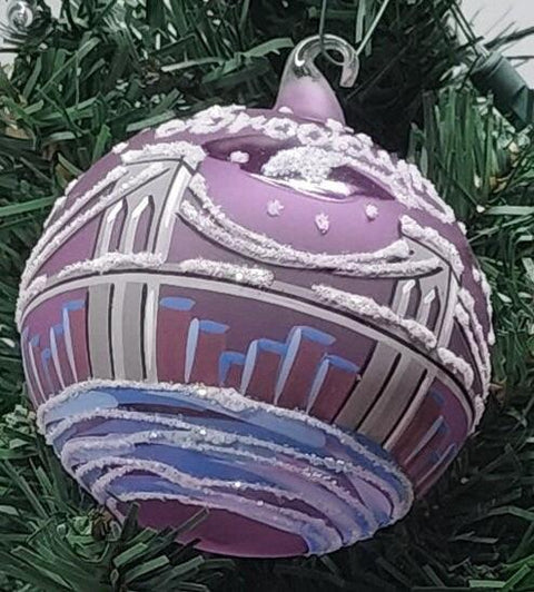 Lavender Blown Glass Ornament - Handcrafted - Brooklyn Bridge Design