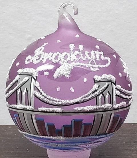 Lavender Blown Glass Ornament - Handcrafted - Brooklyn Bridge Design