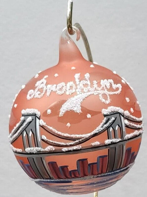 Orange Blown Glass Ornament - Handcrafted - Brooklyn Bridge Design