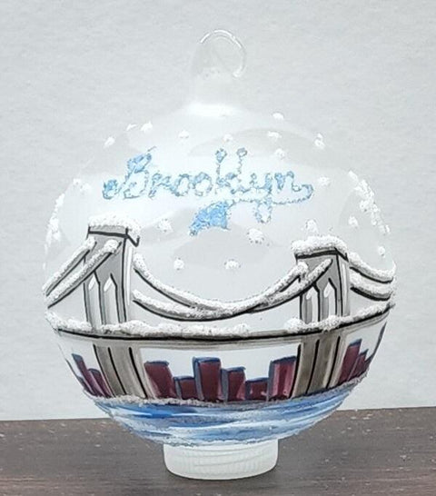 Frosted Blown Glass Ornament - Handcrafted - Brooklyn Bridge Design