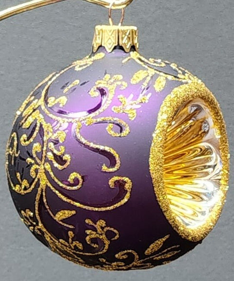 Purple Blown Glass Ornament - Handcrafted - Purple & Gold Design