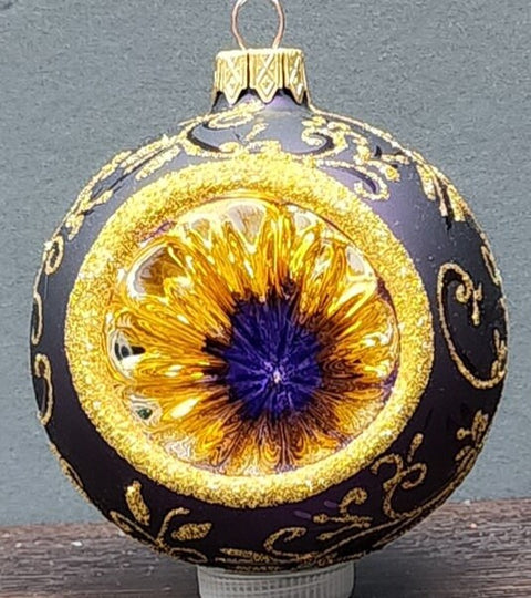 Purple Blown Glass Ornament - Handcrafted - Purple & Gold Design