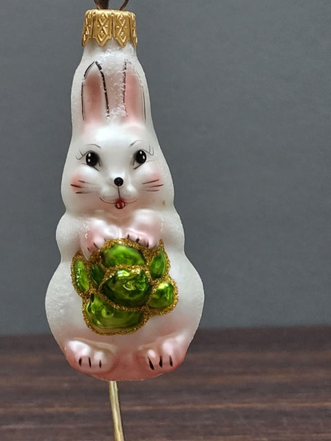 Hand Decorated Glass Keepsake Ornament - Charming Bunny With Lettuce Design