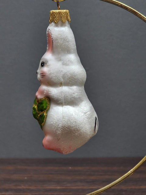 Hand Decorated Glass Keepsake Ornament - Charming Bunny With Lettuce Design