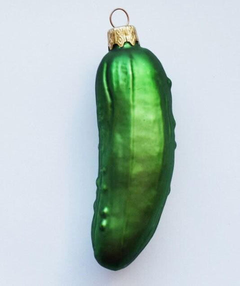 Hand Decorated Glass Keepsake Ornament - Charming Large Pickle Design