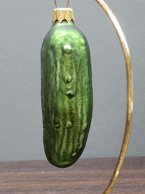 Hand Decorated Glass Keepsake Ornament - Charming Large Pickle Design