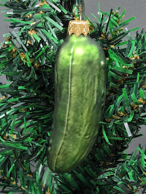 Hand Decorated Glass Keepsake Ornament - Charming Large Pickle Design