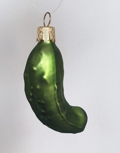 Hand Decorated Glass Keepsake Ornament - Charming Pickle Design