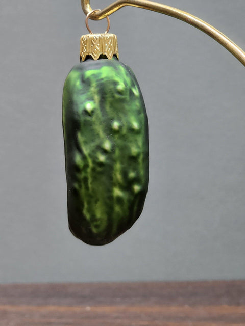 Hand Decorated Glass Keepsake Ornament - Charming Pickle Design