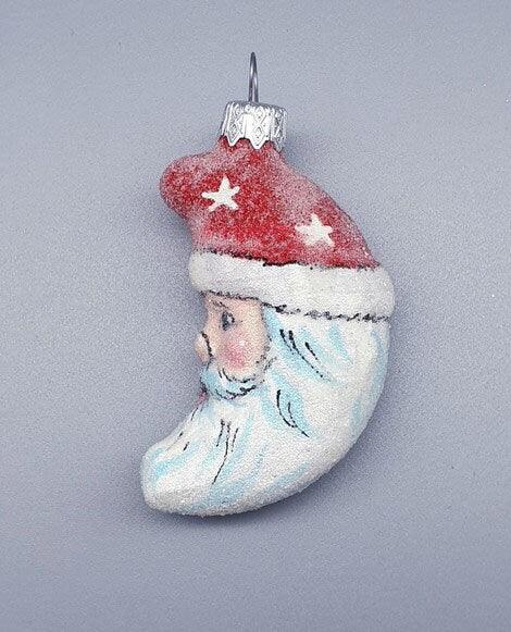 Hand Decorated Glass Keepsake Ornament - Charming Moonhead Santa Design