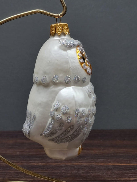 Hand Decorated Glass Keepsake Ornament - Charming Silver Owl Design