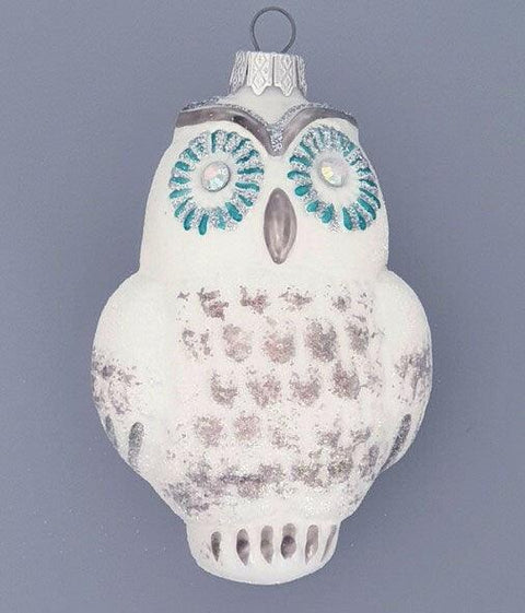 Hand Decorated Glass Keepsake Ornament - Charming White Owl Design