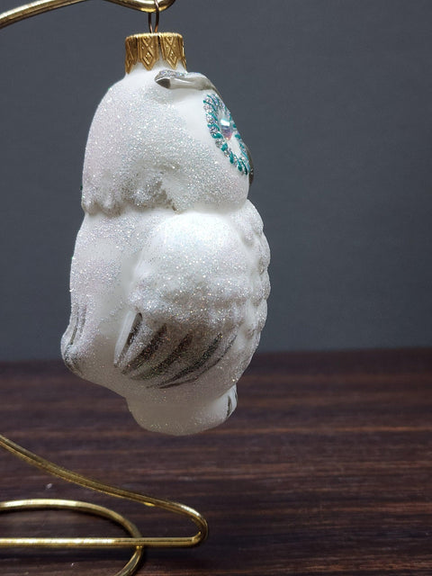 Hand Decorated Glass Keepsake Ornament - Charming White Owl Design