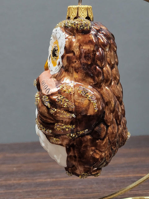 Hand Decorated Glass Keepsake Ornament - Charming Owl w/ Flute Design